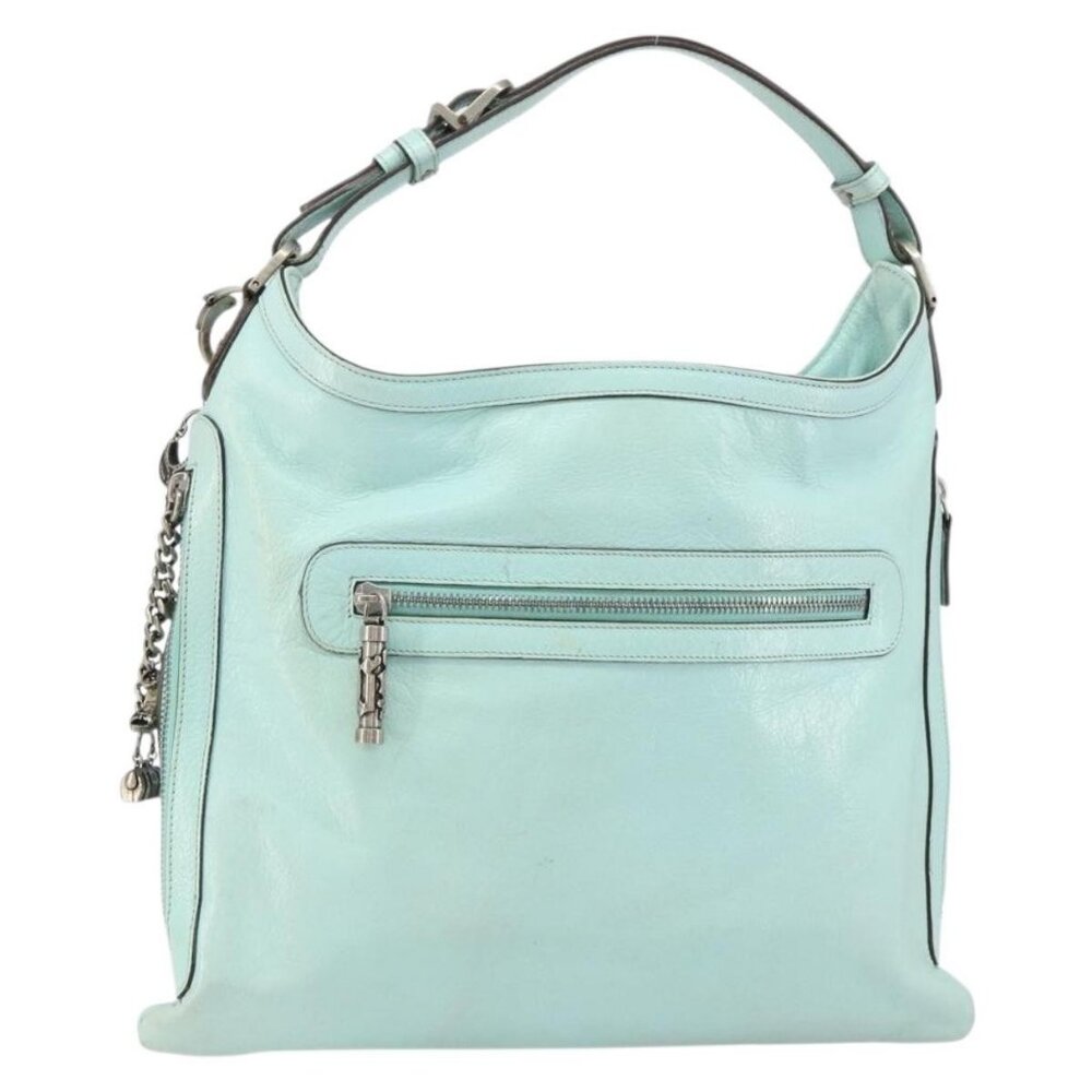 Authentic Gianni Versace Shoulder Bag Leather Peppermint Silver